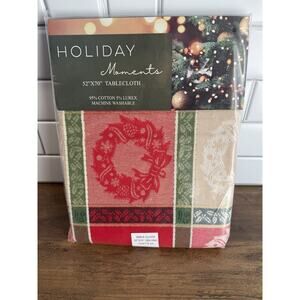 NEW Holiday Moments Fabric Tablecloth 52”x70” Oblong